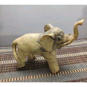 Vtg Crushed Oyster Shell 7" Elephant Figurine Marbled Philippines Good Luck